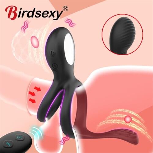 Vibrating Penis Massager Ring Dildo Adult Sex Toys for Men Scrotum Massage Male Chastity Cage Testicle Bondage Vibrator Sex Shop