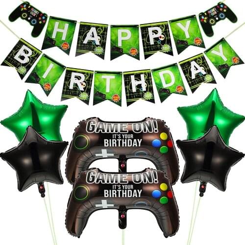 Video Game Party Supplies Include Game on Balloons Video Game Controller Aluminum Foil Balloon and Happy Birthday Gaming Banner