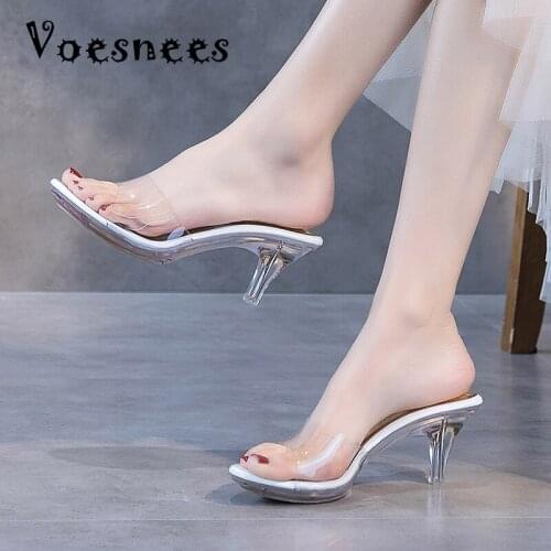 Korean Wedges Women Slippers Outdoor High Heeled 6.5CM Women Casual Shoes Mules PVC Transparent Shoes Open Toe Female Slippers