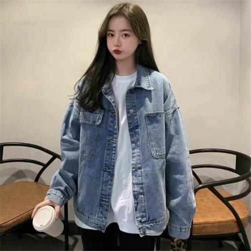 Denim Jacket Female 2021 Spring And Autumn New Short Cowboy Coat Women Loose Student Long-Sleeved Top Jeans Outwear Ladies A335