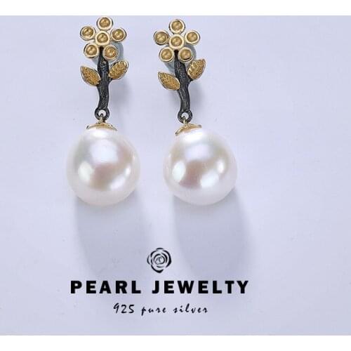 2019 Baroque Plum Fashion Earrings For Women 100% Authenic 925 Sterling Silver Earrings 1.2cm Pearls Fine Jewelry Wholesale