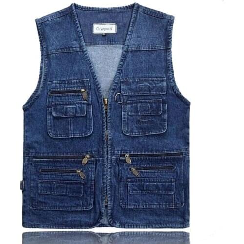Latest Waistcoat Designs For Men Jeans Denim Vests Male With Multi Pockets Fashion Vest Men Sleeveless Jacket Fishing Vest