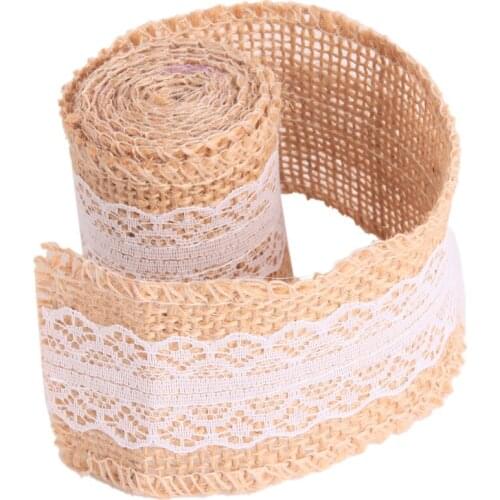 1roll 100*5cm Linen Lace Rustic Wedding Decor Christmas Gift Linen Wrapping DIY Sewing Lace With Natural Burlap Ribbon