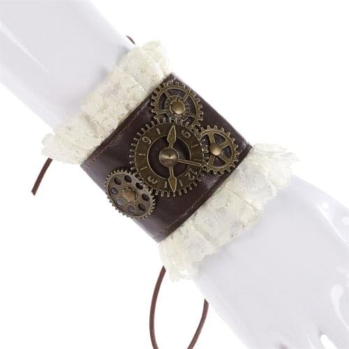 1PCS Halloween Renaissance Gothic Punk Clock Gear Decorative Lace Wristband Bracelet Cosplay Fancy Party Stage Performance