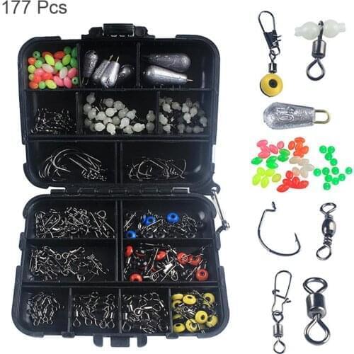 177pcs Fishing Accessories Kit Including Crank Hooks Sinker Weights Swivels Snaps Connectors Beads With Fishing Tackle Box Set