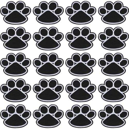 20pcs Dog Paw Puppy Black Paw Iron On Embroidered Patches Appliques Sewing Cloth Dog Paw Footprints Back Glue Embroidery Cloth
