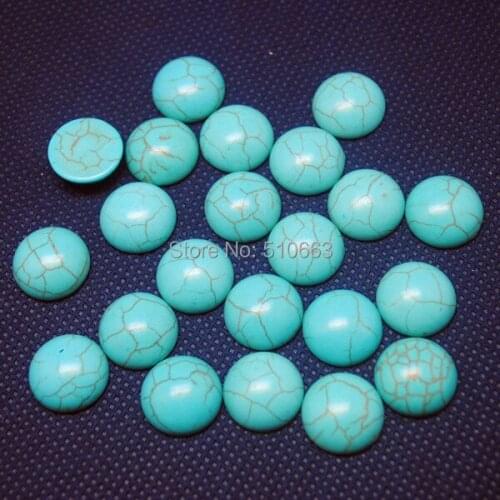 50 Pieces/Lot Blue Turquoisee Cabochon Turquoisee Stone Beads Accessories For Earring or Pendant Adhesive Surface Size 12mm