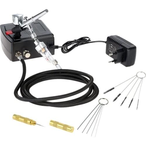100-250V Gravity Dual Action Airbrush Air Compressor Kit with Cleaning Airbrush Set for Painting Tattoo Nail Art Cakes Tool Set