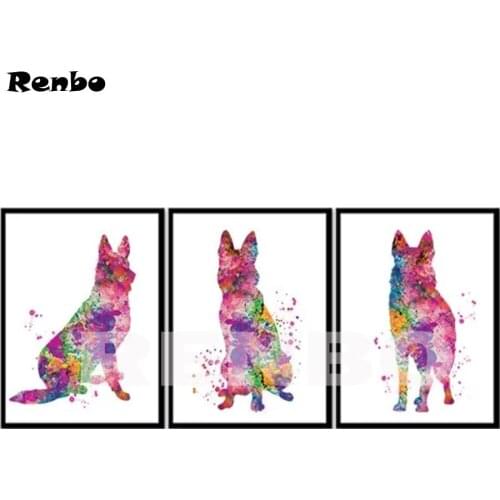 Watercolor 5d diy diamond painting German Shepherd mosaic painting rhinestone embroidery 3D full Square cross stitch 3 piece set