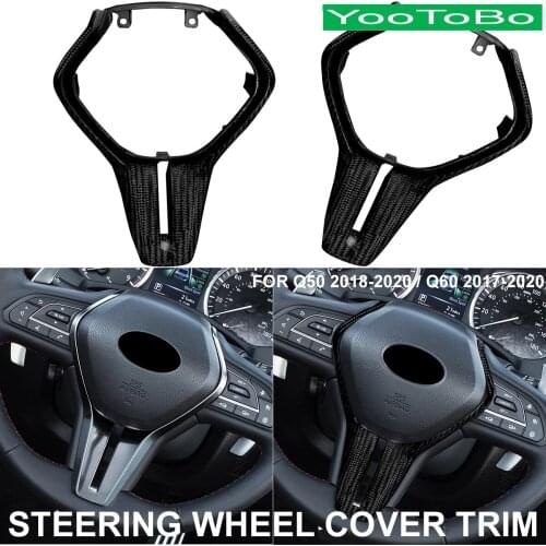 Car Styling Real Black / RED Carbon Fiber Interior Steering Wheel Trim Cover Sticker For INFINITI Q50 2018-2020 Q60 2017-2020