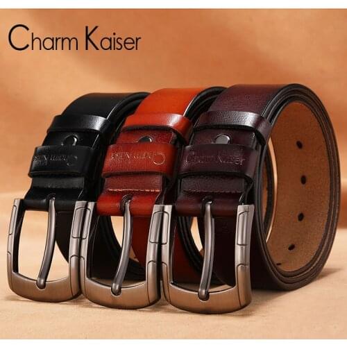 CalacmKlelm Men needle belt buckle leather belt pure color restoring ancient ways leisure belt male