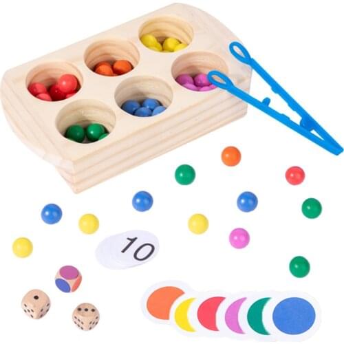 Wooden Rainbow Clip Beads Color Classification Box Math Counting Toy Montessori Games Preschool Educational Fine Motor Training