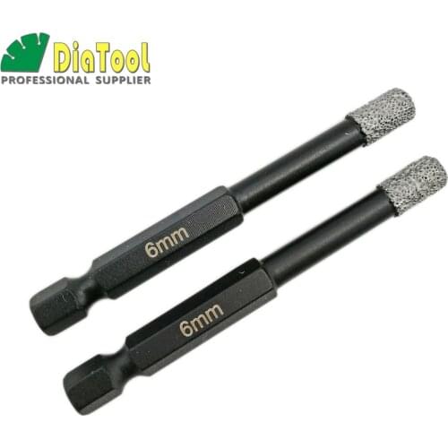 DIATOOL 2pcs 6mm Vacuum Brazed Diamond Core Bits With Qucik Fitting Shank, Dry Drilling Bits Professional Quality Hole Saw
