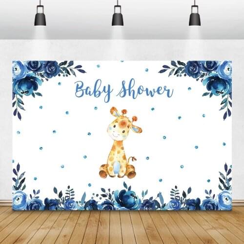 Laeacco Baby Shower Photozone Blue Flowers Deer Dots Photography Backdrops Winter Birthday Photo Backgrounds For Photo Studio