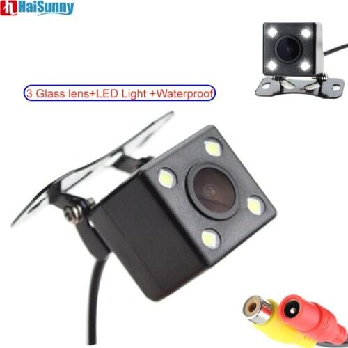 HaiSunny Waterproof 4 LED Night Vision Car CCD Rear View Camera Reverse Camera With 3 Glass Lens For Auto Parking Monitor