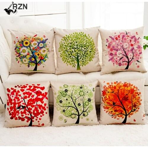 Hot sale printed life tree cushion synthesis linen home decorative pillow car-styling seat back cushions pillowcases 45x45 cm