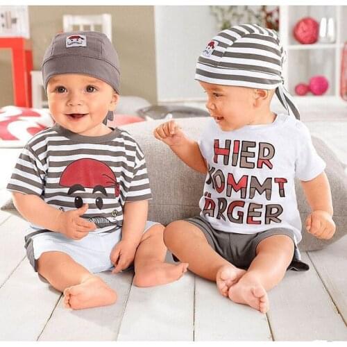 Summer Boys Clothing Sets Fashion Striped Newborn Baby Costume 3pcs Short Sleeve Infant Gentleman Suit Baby Boy Clothes