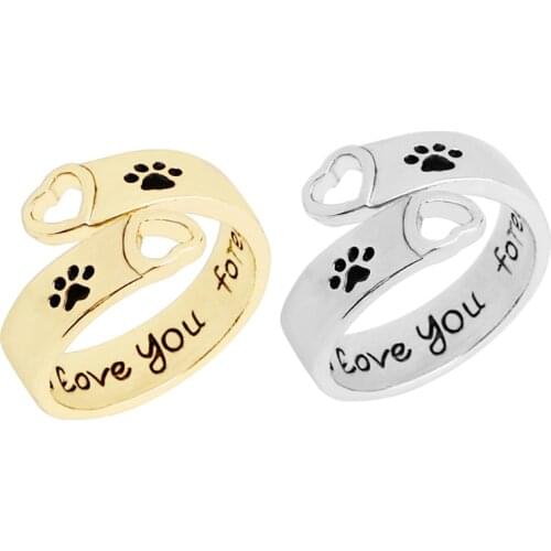 Hot Sell Pet Rescue Jewelry Puppy Pet Dog Footprint Paw Prints Heart Cut Out I Will Love You Forever Rings Cat Memorial Jewelry