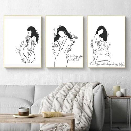 Mother Baby Feminist Abstract Art Picture Nordic Canvas Painting Wall Art Figure Line Drawing Posters and Prints for Living Room
