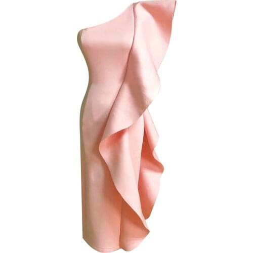 Fashion 2020 New Summer Ruffles Bodycon Celebrity Evening Party Dress Sexy One Shoulder Sleeveless Club Dress Vestido