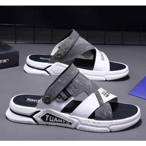 WEH Sandals Men leather 2021 new Summer Beach Sandals brand designer soft Casual Driving trending Outside Slippers outdoor