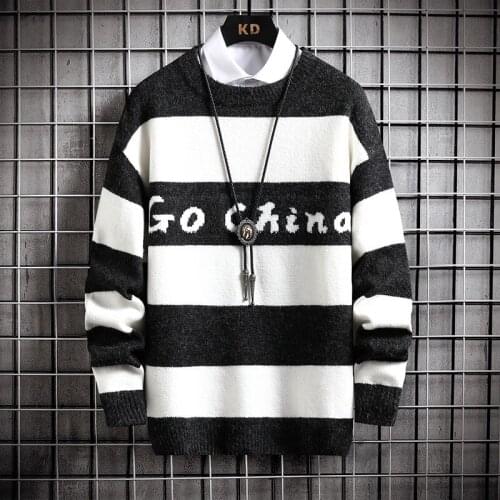 2021 New Winter Striped Knitted Sweater Men Top Quality Loose Pullover Men Long Sleeve Thick Warm Mens Sweaters Male Knitwear