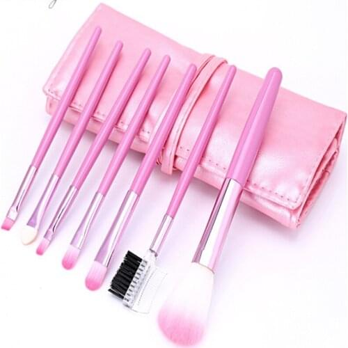 300sets/lot 7pcs/set Plastic handle Makeup Brushes Set Cosmetics Blush brush eye shadow eyebrow brush 6 colors