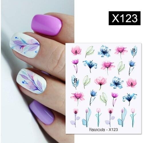 Harunouta Blue Ink Blooming Flowers Nail Water Decals Concise Floral Leaves Slider For Nails Geometric Waves DIY Manicures Tips
