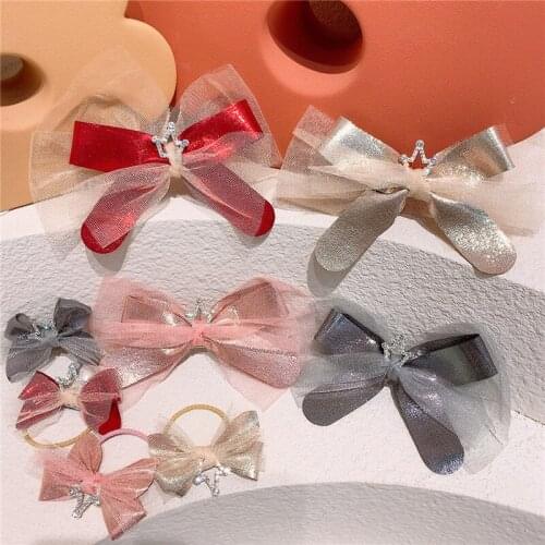 2021 New Sweet Girl Princess Rubber Band Hair Rope Headdress Fashion Childrens Yarn Bow Crown Duckbill Clip Hair Accessories