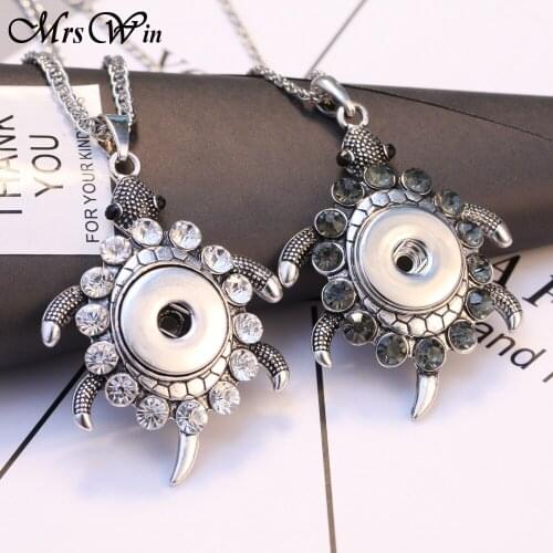 New Snap Button Necklace Crystal Turtle Snap Pendant Necklace with Chains for Women Fit 18mm 20mm Snaps Jewelry