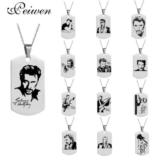 Personalized engrave punk rock Johnny Hallyday photo Necklace custom for women men stainless steel chain pendant charm choker