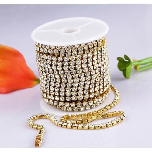 50yards SS8 2.5MM rhinestones Chain clear white crystal claw Chains for DIY Rhinestone Sew On cloth stones Ornament accessories