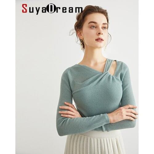 SuyaDream 2021 Winter Wool Blend Cross Collar Pullovers 2021 Fall Winter Slim Sweaters for Woman