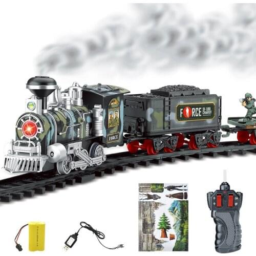 Remote Control Smoke Rail Train Toy Set Kid Steam RC Electric Car Model Connected With Railway Track Childrens Present Gift