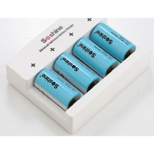 2 pieces Soshine 500mAh RCR123 battery Rechargeable LiFePO4 16340 Battery with Soshine RCR123 CR2 16340 battery Rapid Charger