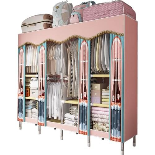 Cloth wardrobe double storage wardrobe steel pipe thickening simple wardrobe fabric multi-function hanger