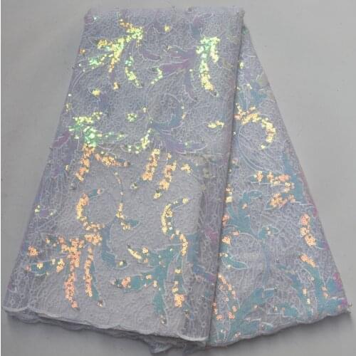 8colors high quality white African tulle lace French net lace fabric with gradient sequins and beads for party dress FLP178