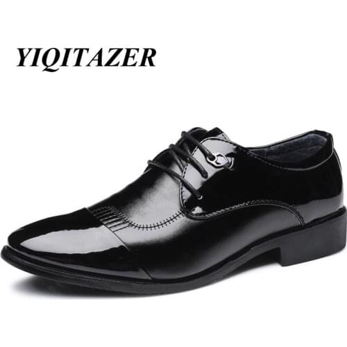 YIQITAZER 2018 New Fashion Casual Men Dress Derby Shoes Leather,Pointed Toe Lace up Business Man Shoe Autumn Size 7-9.5