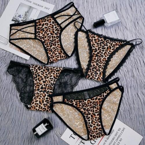 Womens underpants womens ice silk leopard print panties womens cotton sexy lace big size fat MM low-waisted triangle pants