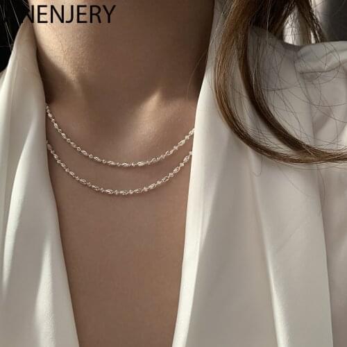 ANENJERY 925 Sterling Silver Sparkling Irregular Carved Beads Chain Necklaces for Women Men All-match Necklace Wholesale
