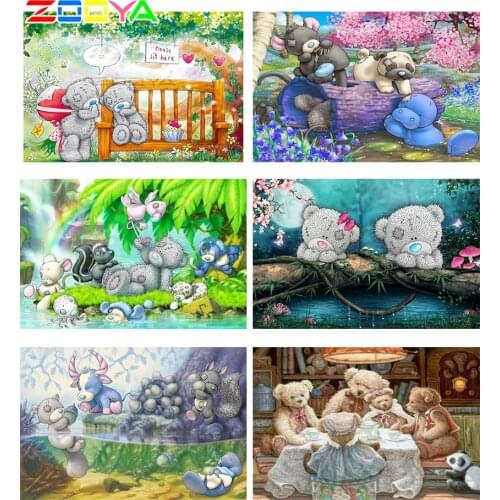 ZOOYA 5D DIY Diamond Embroidery Forest Couple Cartoon Bear Animal Diamond Painting Cross Stitch Square Mosaic Decoration BK638