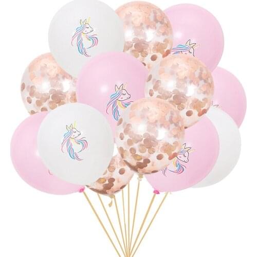 15pcs MIX Rose Gold Cartoon Unicorn Balloons DIY Latex Confetti Ballons Set Kids Birthday Wedding Party Baby Shower Garden Decor