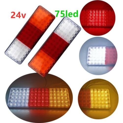 2pcs 24V 75LEDS Trailer Truck lorry LED VAN Tail Light Lamp Car-Trailer Taillight Reversing Running Brake Turn rear lights