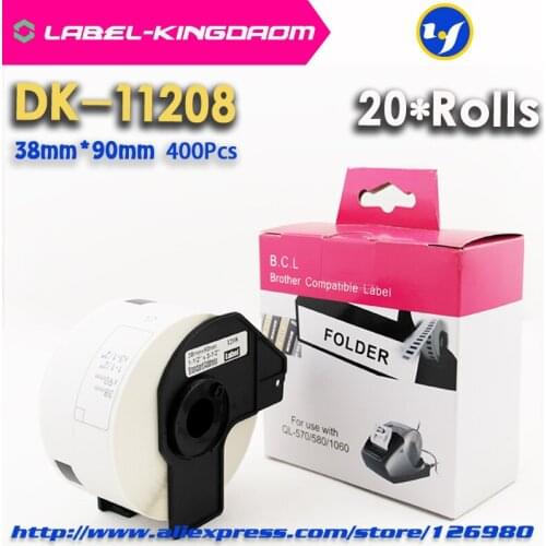 20 Rolls Compatible DK-11208 Label 38mm*90mm Compatible for Brother Label Printer All Come With Plastic Holder 400Pcs/Roll