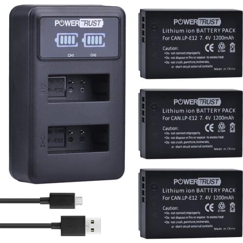 3Pcs LP-E12 LPE12 LP E12 Replacement Batteries + LED USB Dual Charger For Canon EOS M100 M 100D Kiss X7 Rebel SL1 EOS M10 DSLR