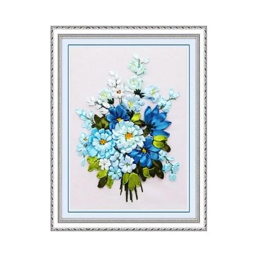 30x40cm 3D Spring Flowers Ribbon embroidery kit stain painting set handcraft kit DIY handmade needlework art home decor