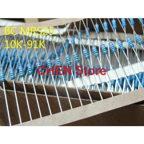50PCS VISHAY BC MRS25 0.25W 1/4W 10K-91K 1% Copper foot metal film audio resistor 13K 15K 20K 22K 36K 39K 43K 51K 62K 75K 82K