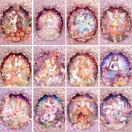 5d Diy Diamond Painting Full Diamond Twelve Constellation Cartoon Girl Diamond Embroidery Full Diamond Mosaic Cross Stitch Famil