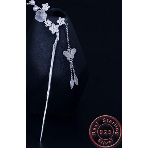 Amxiu Natural Crystal Freshwater Pearl Hairpins 925 Sterling Silver Hair Jewelry Flower Butterfly Tassel Hair Sticks Accessories