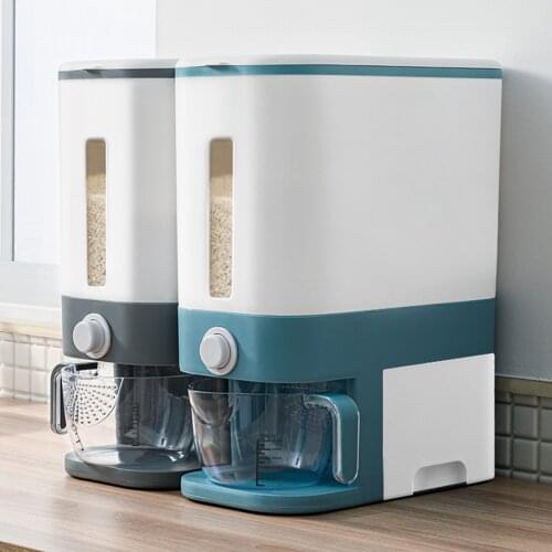 Automatic Rice Bucket Storage Box 12kg Large Sealed Kitchen Grain Storage Container Tank Household Metering Cylinder With Lid